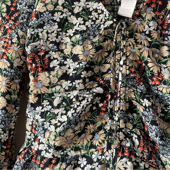 H&M Floral Babydoll Top Women’s XS Puff Long Sleeve Ruched Smocked Coastal Boho - Picture 6 of 16